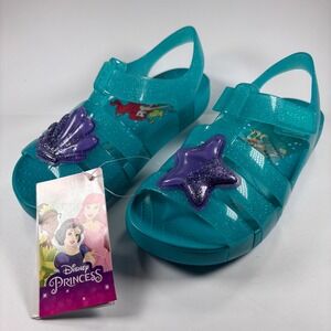 Disney Girls J2 Sandals Blue Glitter Ariel Princess Starfish Shell Crocs